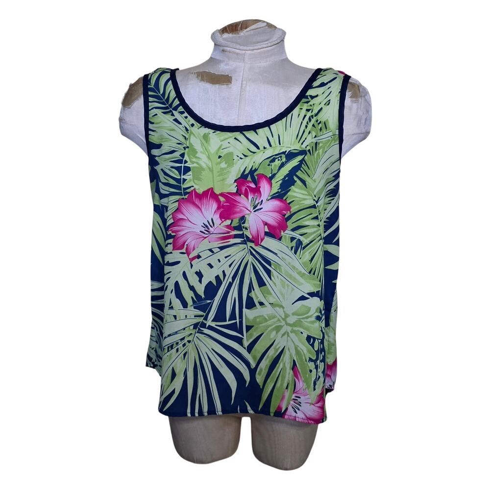 Vintage Papaya tropical Hawaiian floral print racerback bow Top USA Size‎ Large
